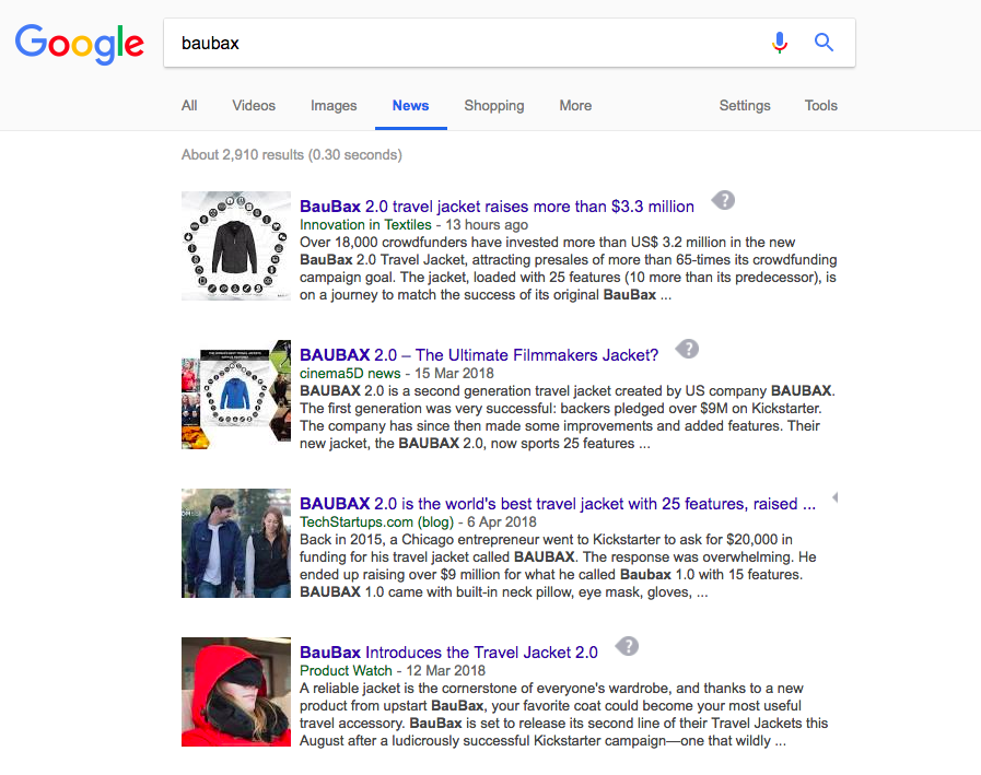 Kickstarter campaign getting mentions on Google News