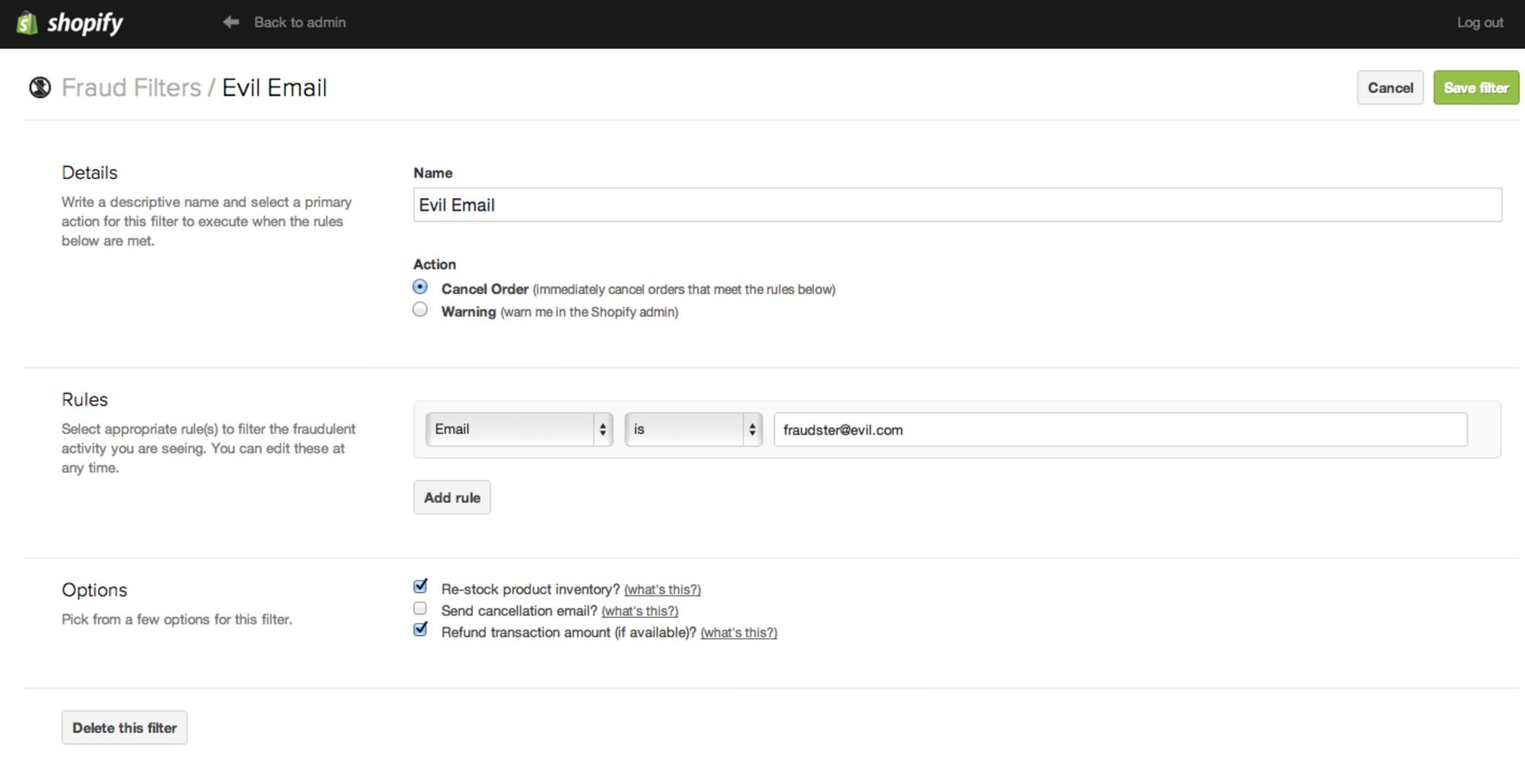 Fraud Filter for Shopify Ecommerce Merchants