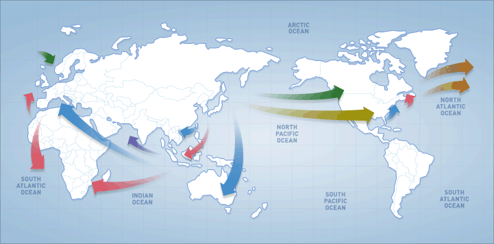 map of affected in transit ships
