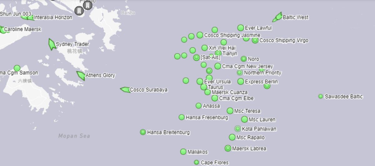 Container ships at anchor Monday with a stated destination of Ningbo