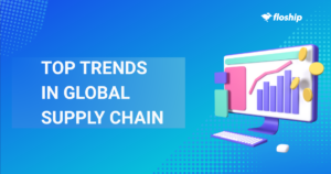 Blue gradient banner with the text 'Top Trends in Global Supply Chain' and a 3D chart monitor on the right.