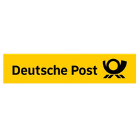 Deutsche Post logo on a yellow background: black wordmark and the postal horn emblem.